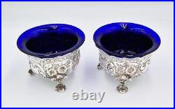 VICTORIAN STERLING SILVER FLORAL SALT CELLARS London 1896