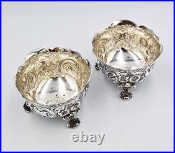 VICTORIAN STERLING SILVER FLORAL SALT CELLARS London 1896