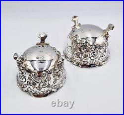 VICTORIAN STERLING SILVER FLORAL SALT CELLARS London 1896