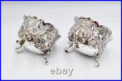 VICTORIAN STERLING SILVER FLORAL SALT CELLARS London 1896