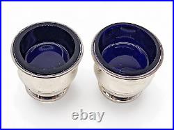 VINTAGE Pair of Sterling Silver / Cobalt Glass Salt Cellar Bowls