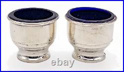 VINTAGE Pair of Sterling Silver / Cobalt Glass Salt Cellar Bowls