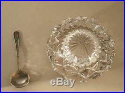 VINTAGE RUSSIAN GOLD-PLATED SILVER CRYSTAL GLASS SALT CELLAR w SPOON 875