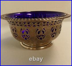 VTG Signed BIRKS STERLING SILVER 925 Blue Cobalt 23/53 SALT CELLAR Candy Bowl