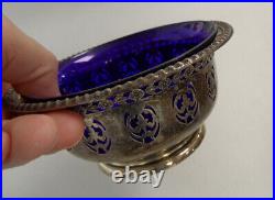 VTG Signed BIRKS STERLING SILVER 925 Blue Cobalt 23/53 SALT CELLAR Candy Bowl