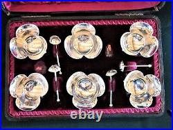 Victorian 1895 Boxed Set (6) Sterling Salt Dips & Spoons- Horace Woodward London
