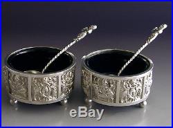 Victorian Indian Style English Sterling Silver Salt Cellars 1895 Antique