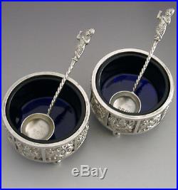 Victorian Indian Style English Sterling Silver Salt Cellars 1895 Antique