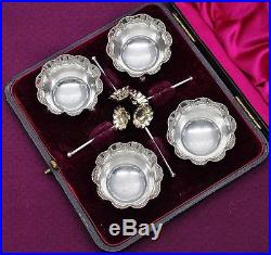 Victorian Period Sterling Silver Open Salt Cellar Service Complete With Spoons