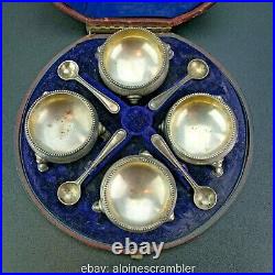 Victorian sterling silver salts with spoons box Goldsmith's Alliance London 212g