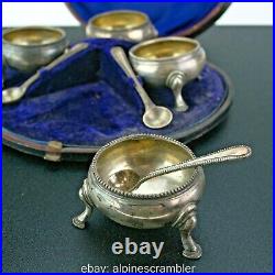 Victorian sterling silver salts with spoons box Goldsmith's Alliance London 212g