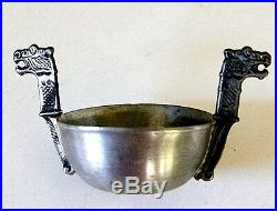Vintage 1960's Pewter Salt Cellar And Silver Enamel Spoon By Aksel Holmsen