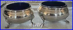 Vintage (2) Sterling Silver open Salt &Pepper Cellar with Cobalt Blue Glass