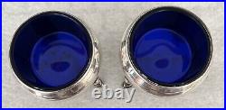 Vintage (2) Sterling Silver open Salt &Pepper Cellar with Cobalt Blue Glass