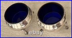 Vintage (2) Sterling Silver open Salt &Pepper Cellar with Cobalt Blue Glass