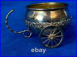 Vintage 925 Sterling Silver Salt Cellar/Spice Holder On Wheels with Handle