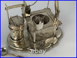 Vintage 950 Sterling Silver Japanese Well & Bucket Salt and Pepper Shaker Cellar