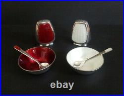 Vintage A. MICHELSON Danish Sterling Silver Enamel Salt Cellar Spoon Shaker Set