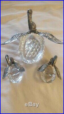 Vintage Albert Bodemer Sterling Silver Cut Crystal Swans Set of 3