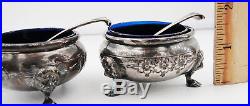 Vintage Baldwin & Miller Inc Sterling 2 Open Salts Cobalt Glass Liner Spoons