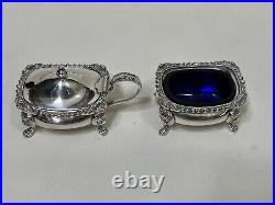 Vintage English Silverplate Salt Cellar & Mustard Pot withCobalt Blue Glass Insert