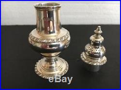 Vintage English Sterling Silver Salt Cellar with Spoon and Pepper Shaker