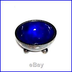 Vintage Georg Jensen Dessin HN 433-A Sterling Silver Blue Enamel Salt Cellar