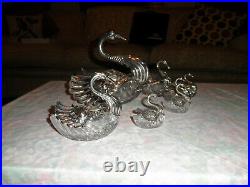 Vintage German Silver Swan And Crystal Master Salts Or Caviar Table Accessories