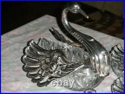 Vintage German Silver Swan And Crystal Master Salts Or Caviar Table Accessories