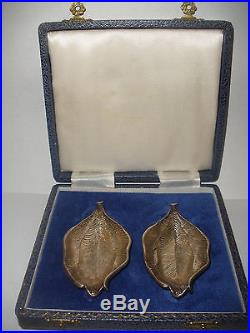 Vintage JB Chatterley & Sons Ltd sterling silver open salts leaf dish tray w box