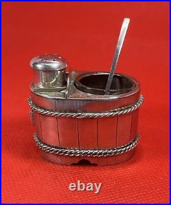 Vintage Japanese 950 Sterling Silver Salt Cellar & Pepper Shaker Set Barrel