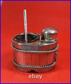 Vintage Japanese 950 Sterling Silver Salt Cellar & Pepper Shaker Set Barrel