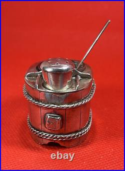 Vintage Japanese 950 Sterling Silver Salt Cellar & Pepper Shaker Set Barrel