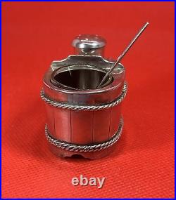 Vintage Japanese 950 Sterling Silver Salt Cellar & Pepper Shaker Set Barrel