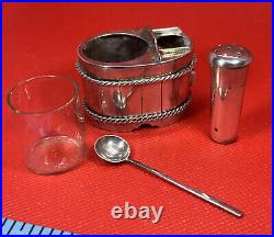 Vintage Japanese 950 Sterling Silver Salt Cellar & Pepper Shaker Set Barrel