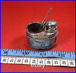 Vintage Japanese 950 Sterling Silver Salt Cellar & Pepper Shaker Set Barrel