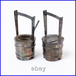 Vintage Japanese 950 Sterling Silver Salt Cellar & Pepper Shaker Set Buckets