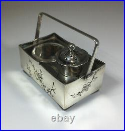 Vintage Japanese Blossoms Sterling Silver Salt Cellar & Pepper Shaker Basket Set