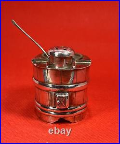 Vintage Japanese Sterling Silver Salt Cellar & Pepper Shaker Set Banded Barrel