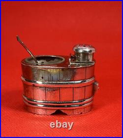 Vintage Japanese Sterling Silver Salt Cellar & Pepper Shaker Set Banded Barrel