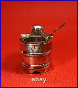 Vintage Japanese Sterling Silver Salt Cellar & Pepper Shaker Set Banded Barrel