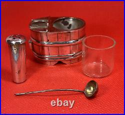 Vintage Japanese Sterling Silver Salt Cellar & Pepper Shaker Set Banded Barrel