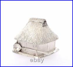 Vintage Japanese Sterling Silver Salt Cellar & Pepper in one Hut House Spoon Mk