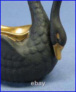 Vintage L'Objet Black Swan with Gold Trim Salt Cellar Bowl EXC