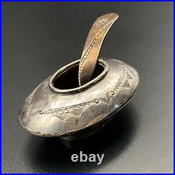 Vintage Navajo Pawn Salt Cellar Bowl Spoon Hand Stamped Silver