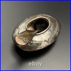 Vintage Navajo Pawn Salt Cellar Bowl Spoon Hand Stamped Silver