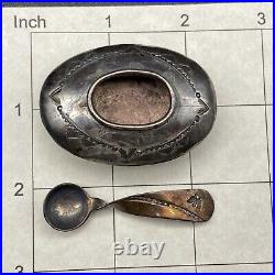 Vintage Navajo Pawn Salt Cellar Bowl Spoon Hand Stamped Silver