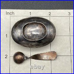 Vintage Navajo Pawn Salt Cellar Bowl Spoon Hand Stamped Silver