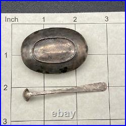 Vintage Navajo Pawn Salt Cellar Bowl Spoon Hand Stamped Silver
