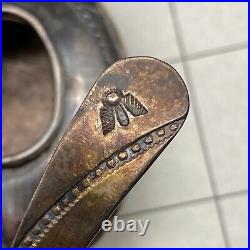 Vintage Navajo Pawn Salt Cellar Bowl Spoon Hand Stamped Silver